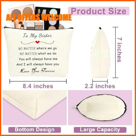 Canvas Tote Bag 15.8x12x6 Inches Gift Set with Makeup Cup Bracelet - Picture 5 of 8